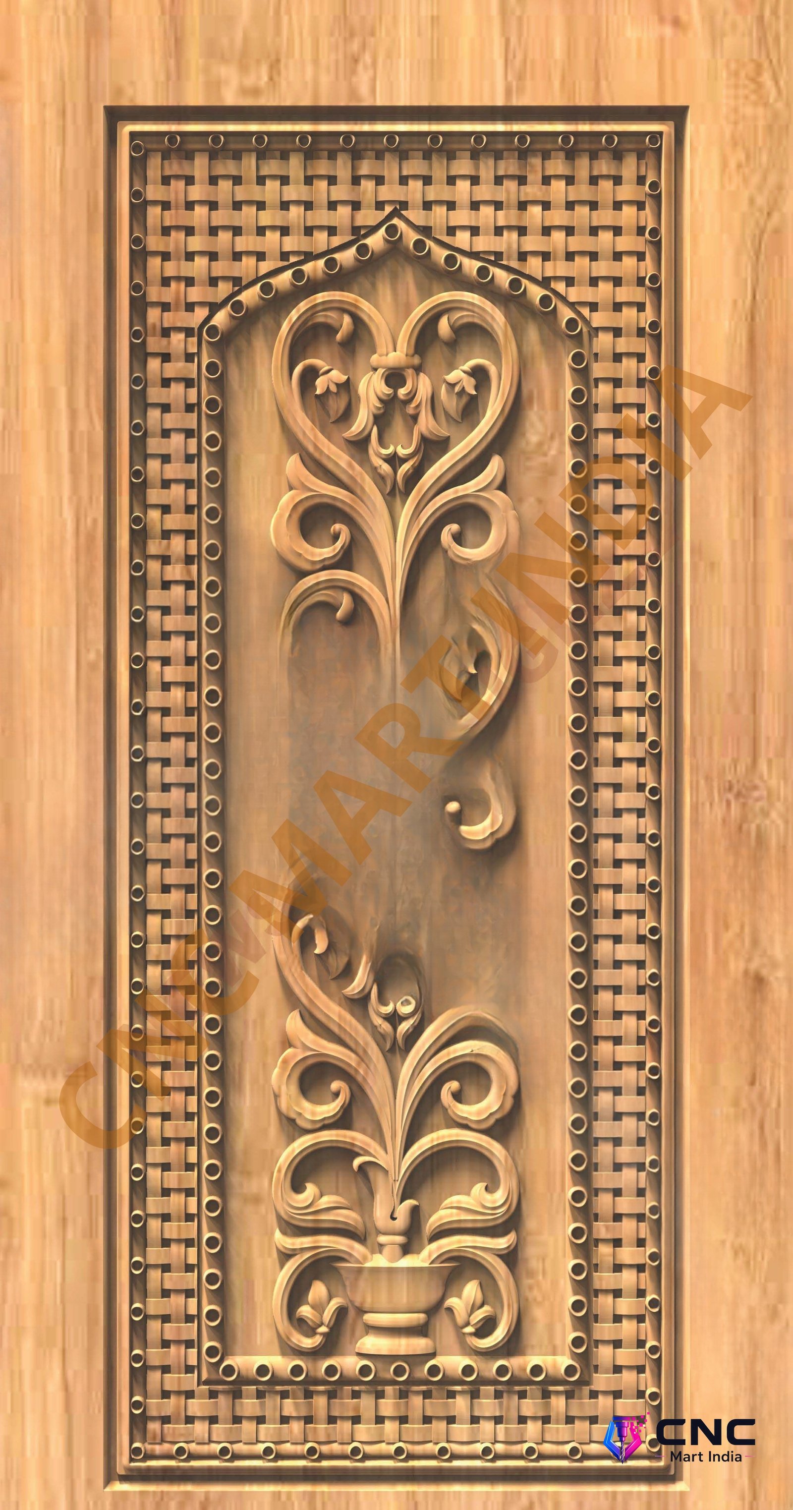 GSK EMBOSSING - EMD-40 Classic Floral Motif Carved Wood Door 3D Relief Model